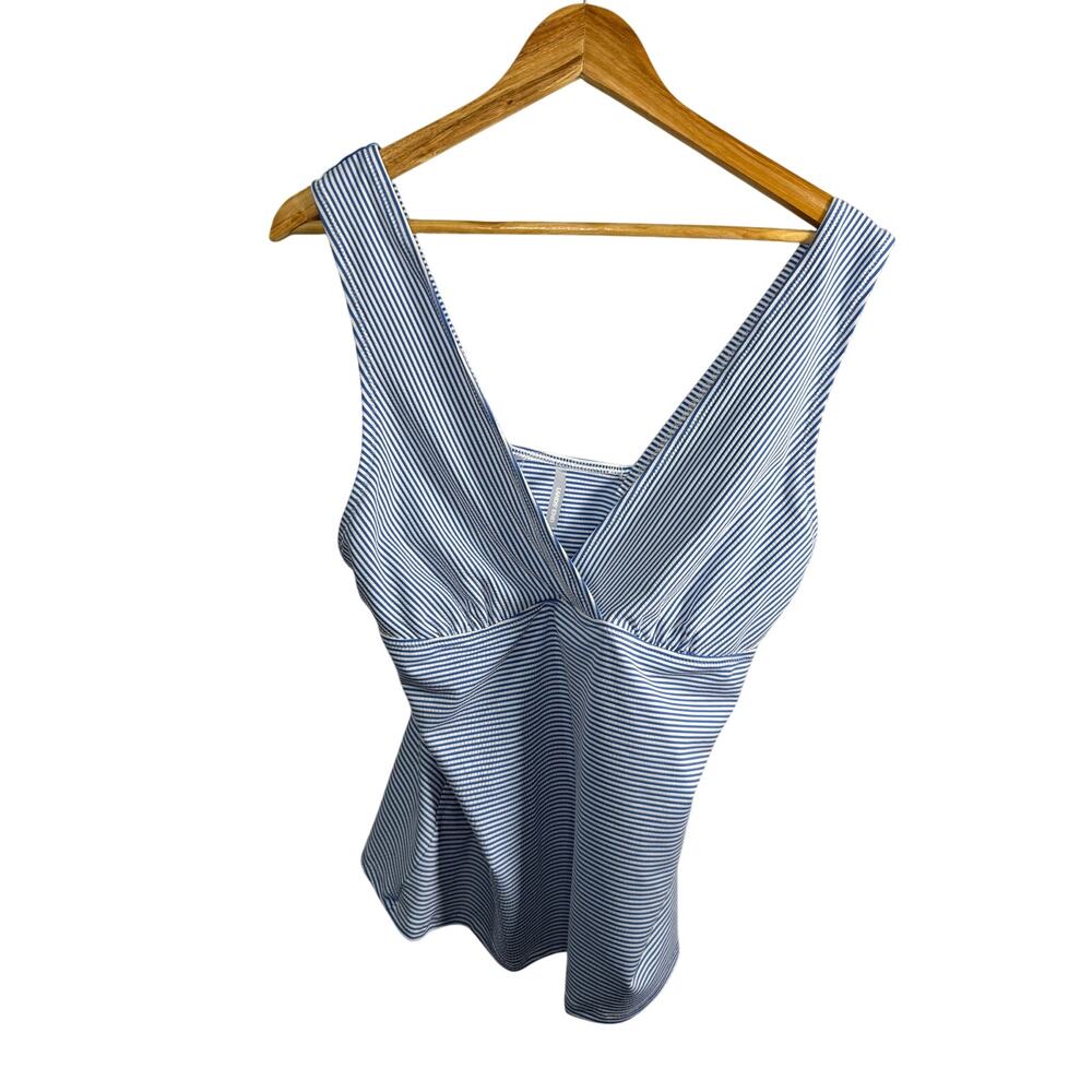 Lands' End Seersucker Stripe Blue Tankini Top 16